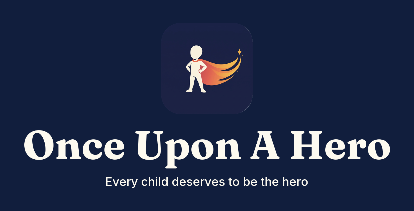 Stacked — cream on navy — Once Upon A Hero brand asset